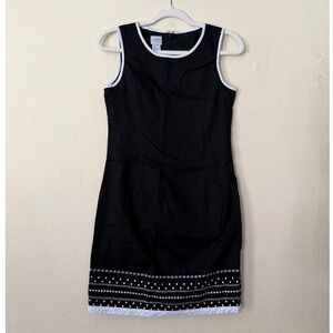 Talbots Kids Girls Size 16 Black White Embroidered Hem Sleeveless Cotton Dress